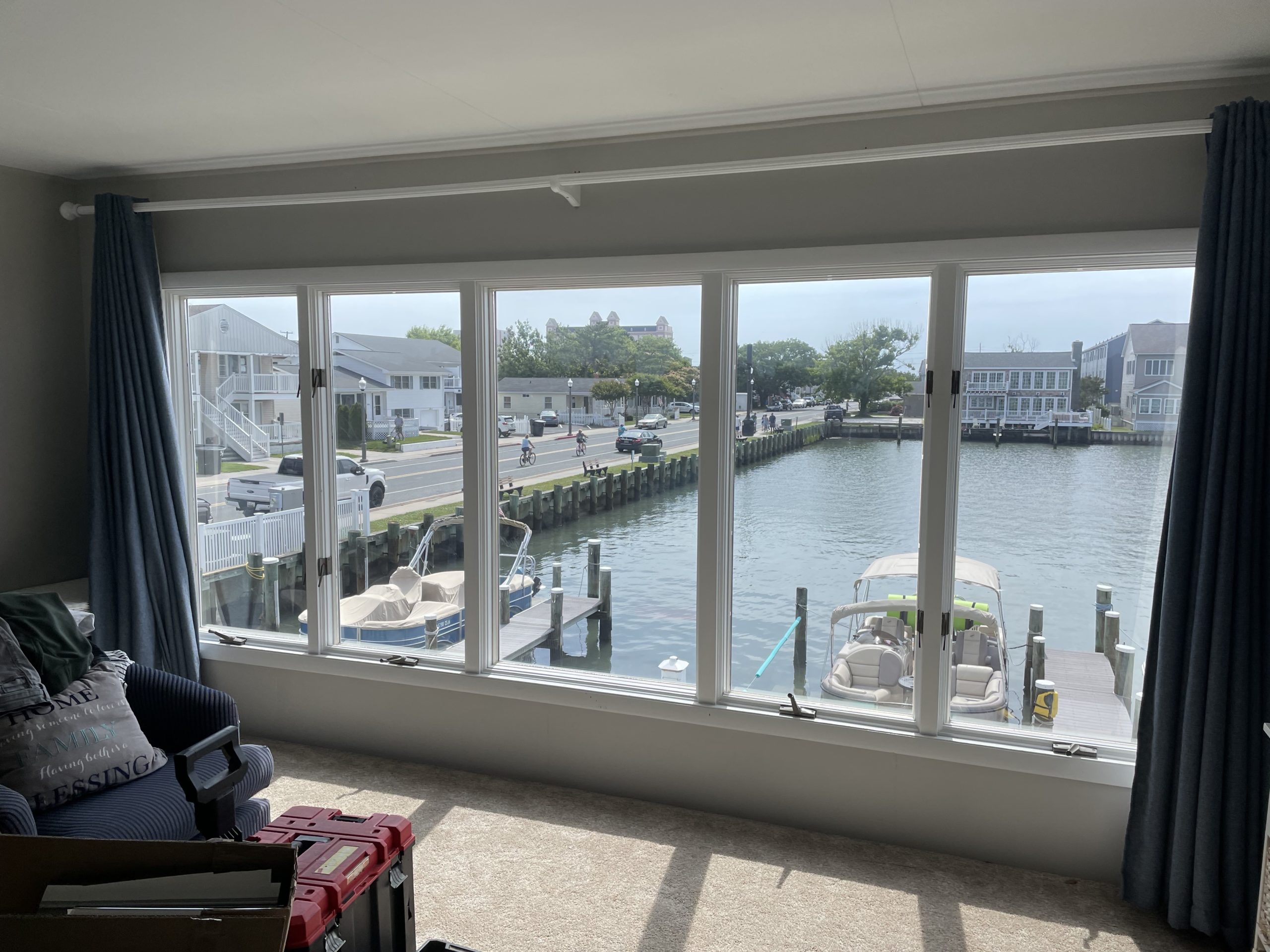 Solar control window tinting on waterfront marina home in Ocean City Maryland